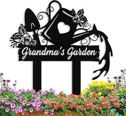Personalized Metal Garden Signs with Stake, Custom Garden Tool Signs Decor Outside Waterproof, Customized Name Sign Yard Lawn Gardens Decor Gardening Gifts for Moms Grandmas Gardeners