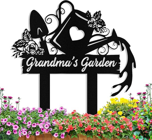 Personalized Metal Garden Signs with Stake, Custom Garden Tool Signs Decor Outside Waterproof, Customized Name Sign Yard Lawn Gardens Decor Gardening Gifts for Moms Grandmas Gardeners