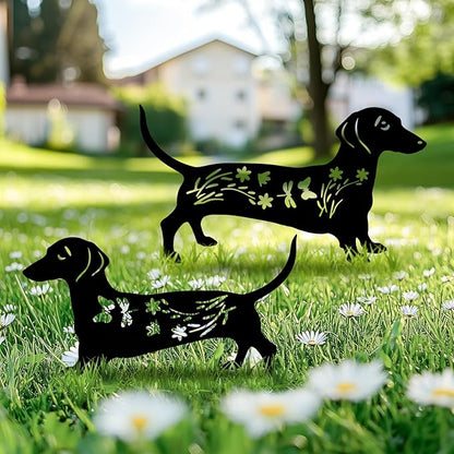 Black Dog Silhouette Decor for Outside, Dachshund Metal Garden Bird Repellent Decorative, Statues Yard Art, Pathway, Lawn, Patio, Outdoor Ornaments, Set of 2