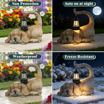 Solar Dog Garden Statue with Lantern, Beagle Dog Figurine Solar Light Garden Outdoor Decor, Outdoor Waterproof Decoration for Dogs Lover, Beautifully Crafted Birthday Gifts for Mom or Dad