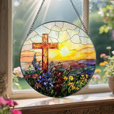 8 Inch Cross Sunset Suncatchers for Windows Hanging, Indoor Decor 8 Inch, Stained Glass Gift, Christian Gifts, Religious Gifts, Christian Cross, Christmas Jesus Gift, Window Decor
