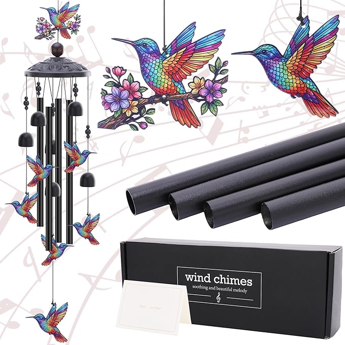 Hummingbird Wind Chimes for Outside - Waterproof Metal Windchimes Indoor Outdoor Patio Garden Yard Backyard Balcony Porch Hanging Decor Birthday Gift for Women Men Mom Grandma Wife Friends