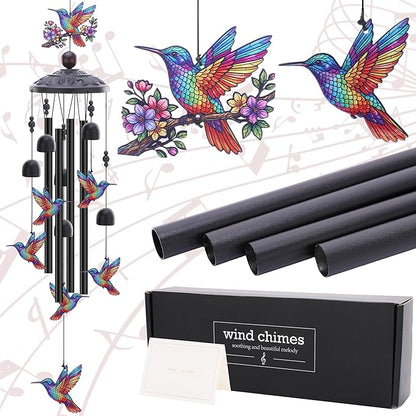 Hummingbird Wind Chimes for Outside - Waterproof Metal Windchimes Indoor Outdoor Patio Garden Yard Backyard Balcony Porch Hanging Decor Birthday Gift for Women Men Mom Grandma Wife Friends