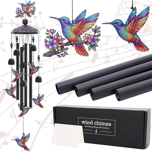 Hummingbird Wind Chimes for Outside - Waterproof Metal Windchimes Indoor Outdoor Patio Garden Yard Backyard Balcony Porch Hanging Decor Birthday Gift for Women Men Mom Grandma Wife Friends