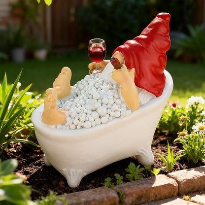 Toncoke Garden Gnomes for Outdoor, 7 Inch Gnomes Decorations for Yard, Gnome Garden Decor for Home Patio Lawn, Gnomes Gifts for Women Spring Summer Christmas Halloween (Bathtub & Wine Glass)