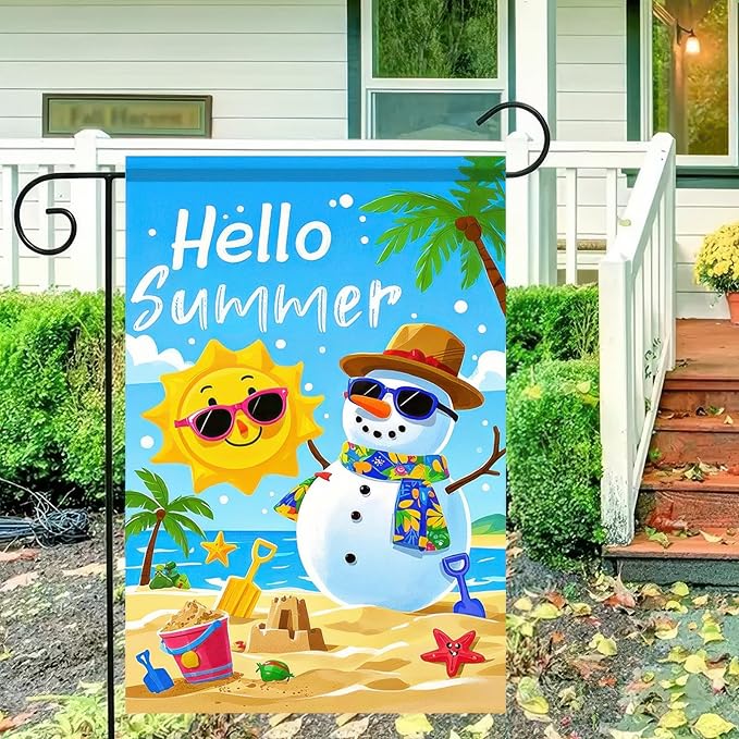 BlissYard Welcome Summer Garden Flag Sunglasses Snowman on Beach Hawaii Seaside Sunshine Decor Seasonal Outdoor Welcome Yard Flag 12 x 18 Inch Double Sided Decoration