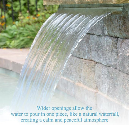 12 Inch Pool Fountain 304 Stainless Steel Waterfall Spillway with Pipe Connector Kits, Wider Water Flow Sheer Descent Platform Water Feature Fountain for Swimming Pool, Outdoor Garden Decor