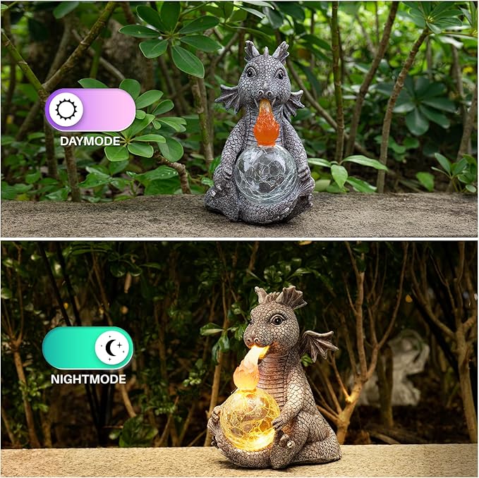 mopha Solar Garden Outdoor Statues Dragon Holding Magic Orb with Solar LED Lights Lawn Décor Dragon Sculpture for Garden Yard Lawn Balcony and Home, for Women