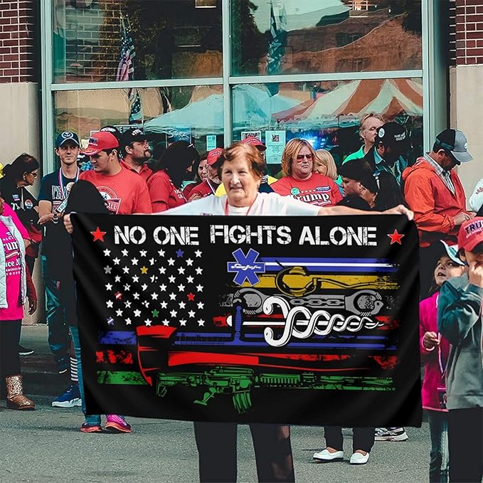 No One Fights Alone Flag 3 X 5 Ft Polyester with Brass Grommets For Lawn Patio Yard Garden Home Outdoor Decor Fade Resistant Banner