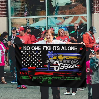 No One Fights Alone Flag 3 X 5 Ft Polyester with Brass Grommets For Lawn Patio Yard Garden Home Outdoor Decor Fade Resistant Banner