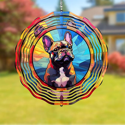French Bulldog Wind Spinner Pet Dog Memorial Gifts, Vibrant 3D Kinetic Metal Hanging Outdoor Garden Decor, Frenchie Gifts for Dog Lovers, 8" Wind Sculptures for Patio, Porch, Yard Art (Frenchie 7)