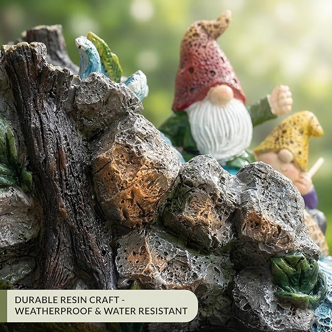 Gnome Statue Splash Block Gutter Downspout Extensions Garden Decor, Decorative of Gutters Downspout Rain Concrete Pond Splash Block, Elf Bro Downspout Statues with Waterwheel Accessory, 11.6"L x 6.9"W