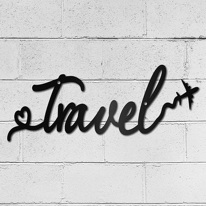 CREATCABIN Travel Metal Wall Art Decor Black Wall Silhouette Hanging Decor Iron Wire Art Word Sculpture Decoration Sign Cutout Minimalist Airplane Ornament for Traveler Farmhouse Gift 5 x 12Inch