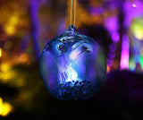 5.5-Inch Solar Powered Hanging Threaded Glass Gazing Ball Outdoor Garden Decoration (Blue & Aqua)