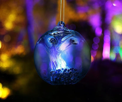 5.5-Inch Solar Powered Hanging Threaded Glass Gazing Ball Outdoor Garden Decoration (Blue & Aqua)