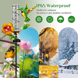 Rain Gauge Outdoor - Hummingbird Decorative Rain Gauges with LED Solar Lights, Freeze Proof Height Adjustable, Metal Water Gauge for for Yard Garden Decor