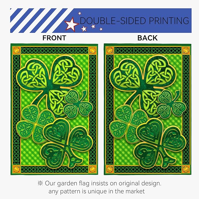 St Patricks Day Garden Flags Spring Green Shamrock Lucky Clover Holiday Yard Flag Porch Lawn Decorations 12x18 Double Sided Buffalo Plaid Saint for Farmhouse Holiday Happy St Patricks Day Outside