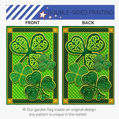 St Patricks Day Garden Flags Spring Green Shamrock Lucky Clover Holiday Yard Flag Porch Lawn Decorations 12x18 Double Sided Buffalo Plaid Saint for Farmhouse Holiday Happy St Patricks Day Outside