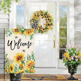 Baccessor Spring Garden Flag Sunflower Bee Eucalyptus Leaves Welcome Flag 12.5 x 18 Inch Double Sided Burlap Yard Small Spring Summer Flag for Outside Decor