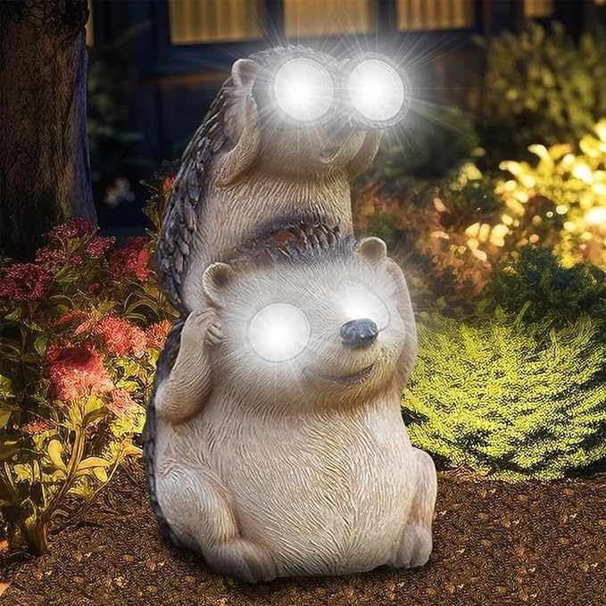 Banax Hedgehog Solar Garden Ornaments, Waterproof LED Garden, Resin Fairytale Art Ornament Outdoor Solar Statues, Hedgehog Statue Gift for Family, Friends & Colleagues Yard Lawn