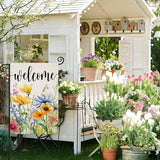 Welcome Summer Flowers Garden Flags for Outside, Watercolor Floral Yard Decoration, Small Seasonal Spring Outdoor Decor for Farmhouse Holiday,12x18 Inch Double Sided