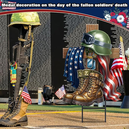 Moxweyeni Metal Memorial Day Yard Decoration Patriotic Yard Sign with Stakes 13.78 Inch Military Soldiers Boots Patriotic Veteran Outdoor Decoration for Home Garden Lawn Supplies
