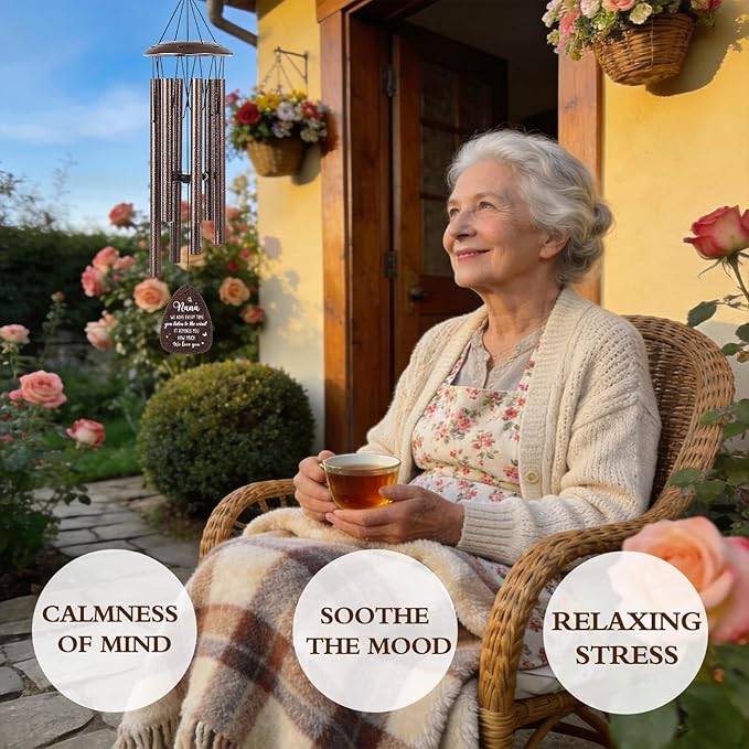 Nana Gifts Wind Chime - Metal Windchimes with Greeting Card for Best Grandma from Grandkids Indoor Outdoor Garden Patio Yard Hanging Decor Appreciation Grandparents Mother's Day Birthday Gift