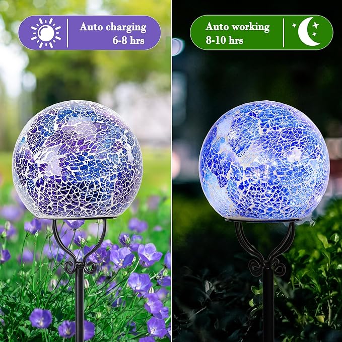 Solar Lights Outdoor Decorative Solar Mosaic Garden Stakes Cracked Glass Decorative Waterproof Outdoor Lights for Landscape Patio Yard Walkway Decoration Purple