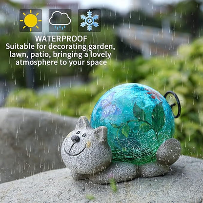 Solar Garden Statues Outdoor Decor - Cat Outdoor Statues with Solar Lights Resin Cat Sculptures for Yard Art Lawn Ornaments, Valentines Day Gifts, Housewarming Garden Gifts