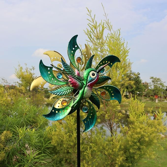 Hummingbird Solar Wind Spinner with Color Changing LED Light, Wind Sculptures & Spinners Outdoor Metal Stake Yard Spinners, Garden Wind Catcher Wind Mills, Lawn&Garden