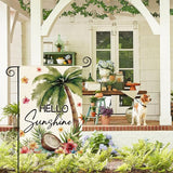 AVOIN colorlife Summer Tropical Palm Tree Garden Flag 12x18 Inch Double Sided Outside, Hello Sunshine Seasonal Burlap Yard Outdoor Decoration