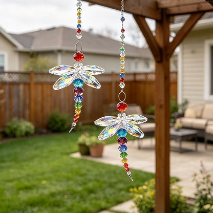 2-Pack Hanging Dragonfly Crystal Suncatcher - Rainbow Beads & Prisms for Home Windows, Christmas Tree & Holiday Decor