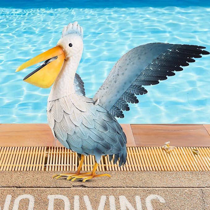 Ratuor Metal Pelican Garden Statue Outdoor Decor, Metal Yard Art Decoration Coastal Bird Garden Decor Lawn Ornament for Porch Patio