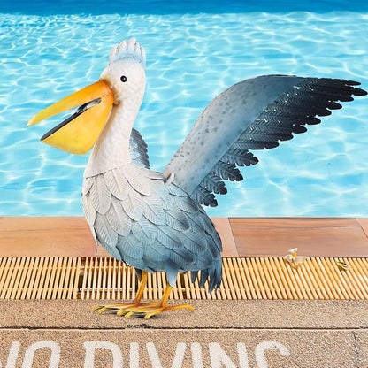 Ratuor Metal Pelican Garden Statue Outdoor Decor, Metal Yard Art Decoration Coastal Bird Garden Decor Lawn Ornament for Porch Patio