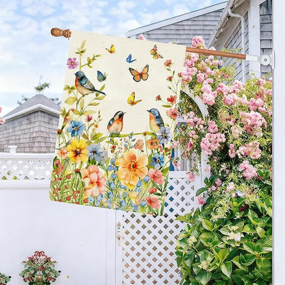 Baccessor Spring Floral Birds House Flag Double Sided 28x40 Inch Burlap,Flower Butterflies Large Garden Flag Porch Patio Front Entry Yard Seasonal Farmhouse Outside Outdoor Decor