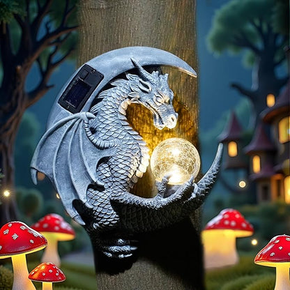 Dragon Tree Hugger Solar Magic Orb Garden Statue Dragon Solar LED Lights Decor Sun Moom for Your Patio Balcony Porch Yard for Mom Grandma