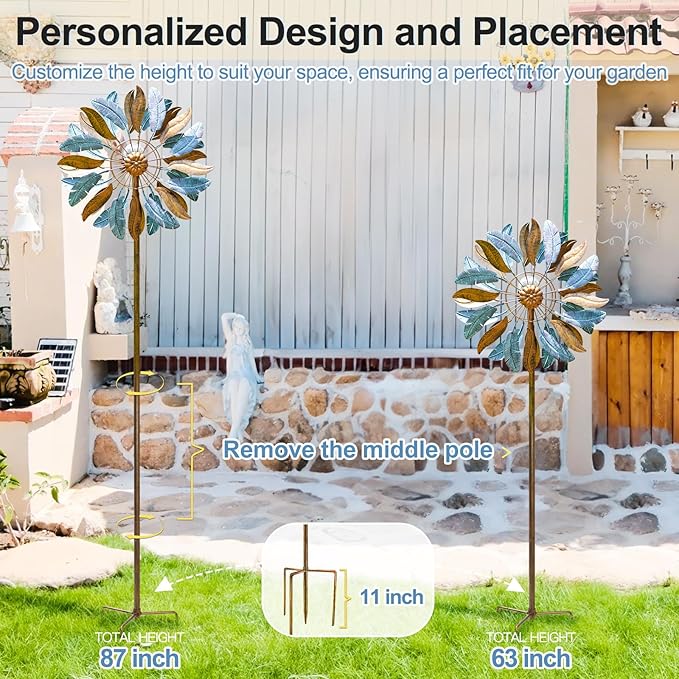 Lariander Solar Wind Spinners 87 Inch Extra Large Metal for Yard, Garden Decor Yard Art Windmills for Outdoor