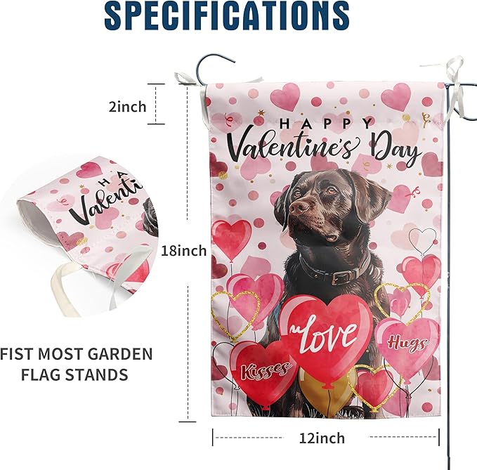 Chocolate Lab Valentine Garden Flag Valentines Day Flags for Outside 12x18 Double Sided Small Yard Flags Labrador Dog Valentine's Day Decor Outdoor Lawn Valentines Banners Front Porch