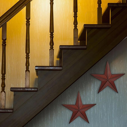 VIVICOMFY 15.5" 2Pcs Metal Barn Stars,Indoor or Outdoor Texas Stars Art,Red Black Rustic Vintage Western Country Farmhouse Home Wall Decor