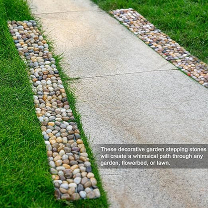 Qualdout River Rocks Stepping Stones Pavers Outdoor for Garden Walkway, Pebbles Polished Gravel for Yard Lawn Patio Pathway Landscaping, 6PCS (Rectangle)