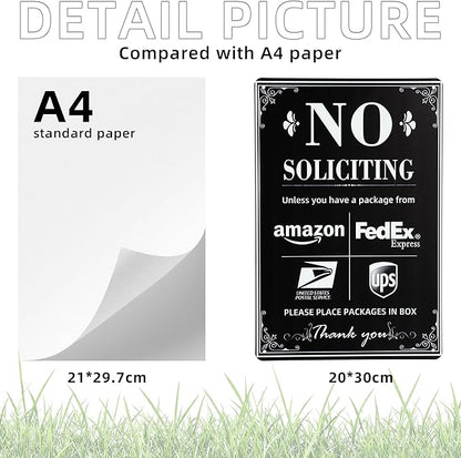 NO SOLICITING Decorative Sign Chic Metal Delivery Sign for Outdoor Yard Front Door or Indoor office Room Wall Decor to Discourage Unwanted Visitors- PLEASE PLACE PACKAGES IN BOX (Color01)