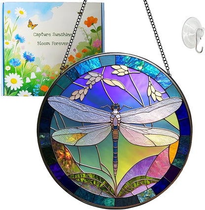 Suncatcher Dragonfly Stained Glass Suncatchers Stained Glass Ornament for Home Decor Indoor Wall Art Gift for Mother Women Friends (Dragonfly, M)