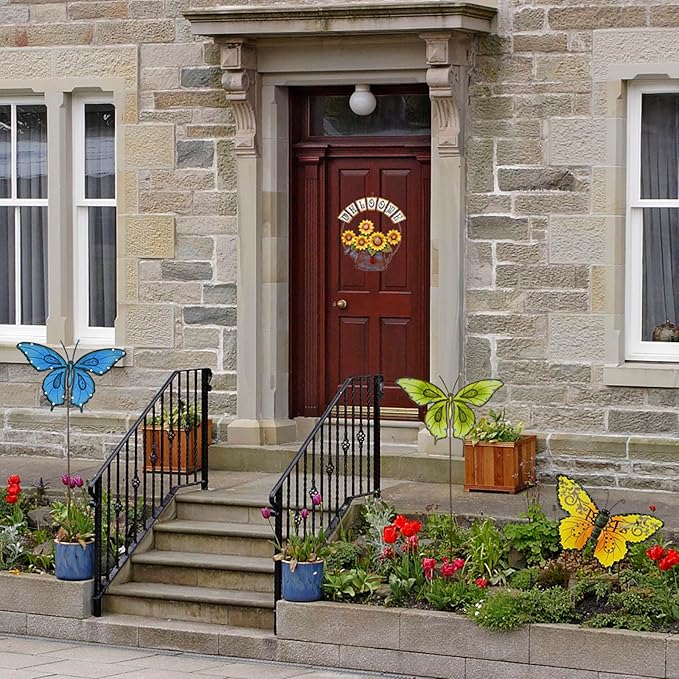 Sunflower Welcome Sign Metal Hanging Welcome Plaque for Wall Front Door - Decorative Flower Yard Signs Spring Wreath Decor for Garden Porch Patio Backyard (C)