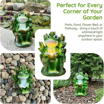 Solar Frog Garden Statue Light - Outdoor Waterproof Resin Frog Figurine with Auto Glow for Patio, Yard, Lawn Decor