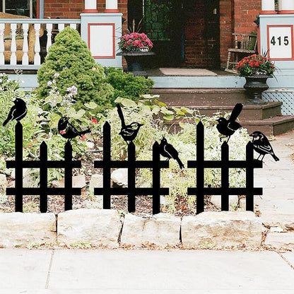 3 Pcs Small Garden Fence with 6 Pieces Birds Decoration, Rustic Garden Decor, Insert Lawn Picket Fence Garden Borders Decorative for Landscape Path Flowerbeds Plant Yard, Outdoor Sculptures Art