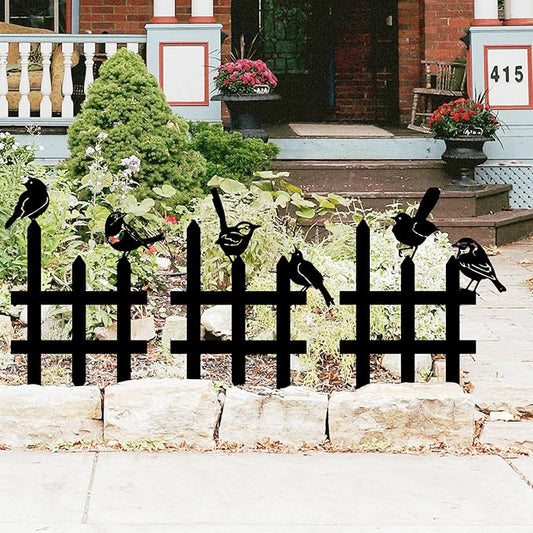 3 Pcs Small Garden Fence with 6 Pieces Birds Decoration, Rustic Garden Decor, Insert Lawn Picket Fence Garden Borders Decorative for Landscape Path Flowerbeds Plant Yard, Outdoor Sculptures Art