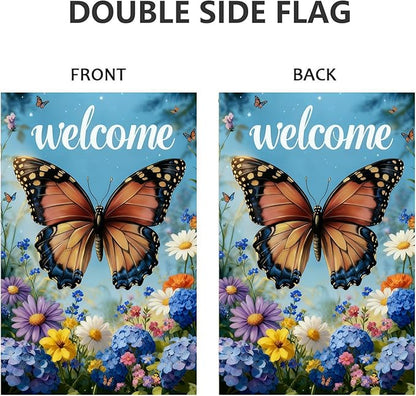 Large Spring Summer Garden Flags for Outside 28 x 40 Double Sided, Burlap Spring Summer House Flags, Seasonal Outdoor Flags Butterfly Flowers Farmhouse Yard Decorations