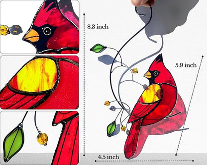 Cardinal Stained Glass Sun Catcher Window Hanging - Handmade Memorial Gifts for Grandma, Women, Mothers Day Ornament (Gifts Ready Packaging) - Red Bird Stain Glass Suncatcher Indoor Decor