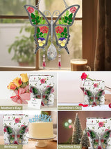 KY&BOSAM Butterfly Suncatcher Crystal Stained Glass for Windows Hangings Wind Chaim with Pressed Flower and Metal Heart Charm Mother`s Day Gifts for Mom from Daughter Son Christmas Birthday Décor