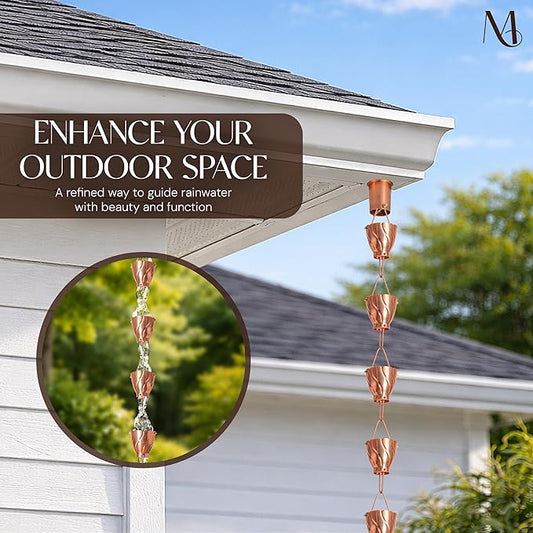 Monarch Rain Chains Pure Copper Akira Rain Chains for Gutters – 8.5 ft Decorative Rainchain Outdoor Durable Heavy Duty Gutter Chain Downspout Replacement, Modern Rainchains for Outside